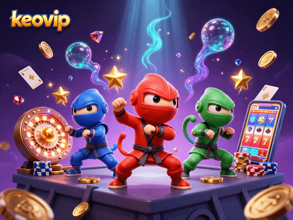 Engage with keovip's dynamic chameleon team showcasing thrilling casino action and vibrant gaming elements.