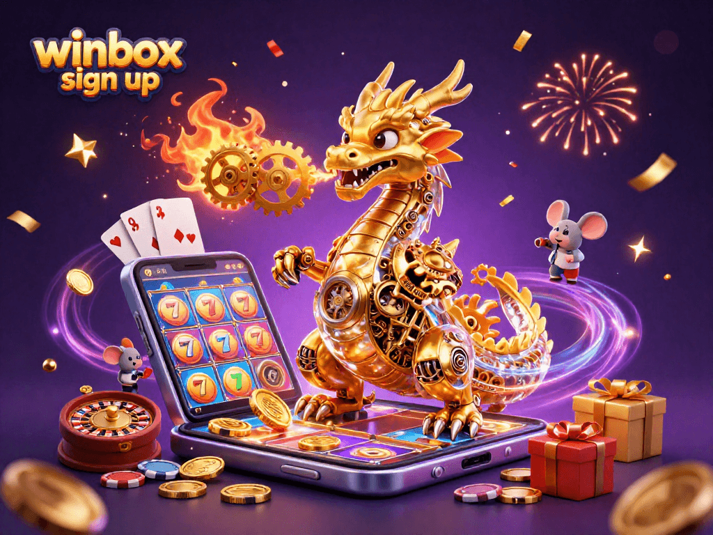 Experience the excitement of winbox sign up with vibrant slot games and golden coins erupting from a smartphone!
