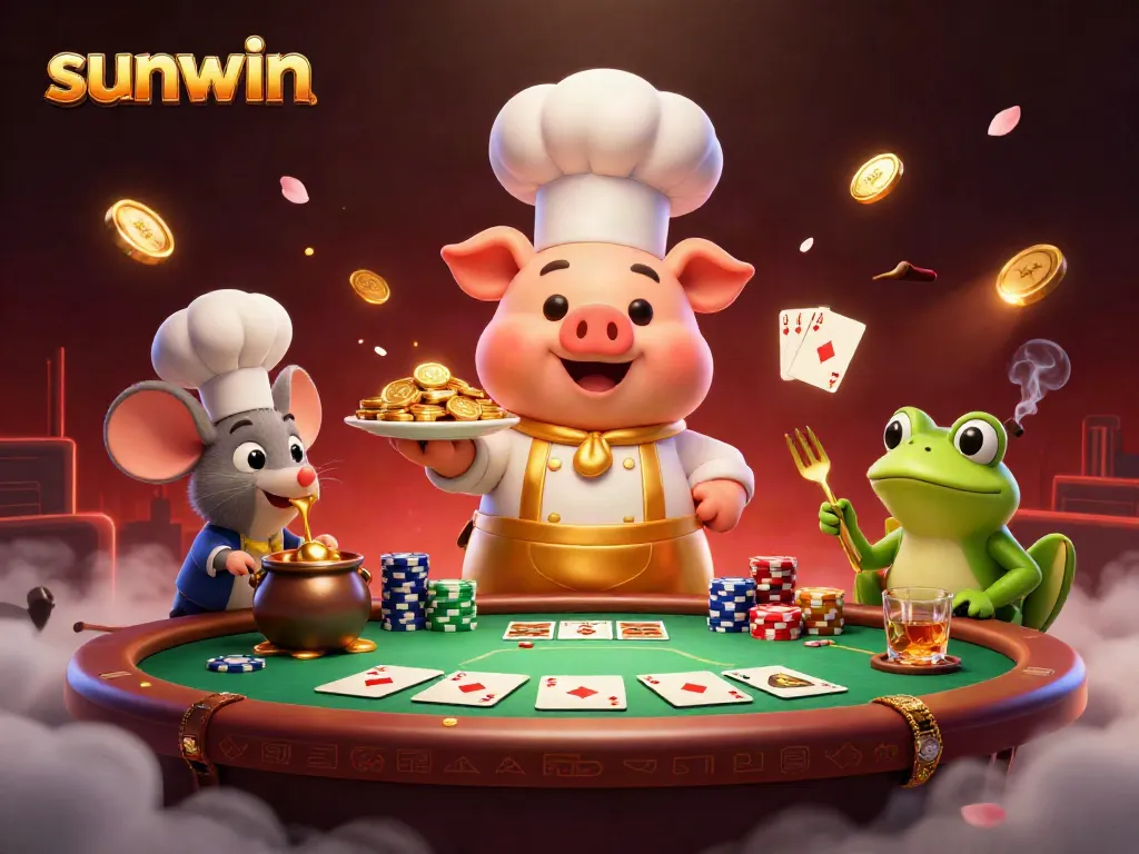 Experience sunwin's thrilling casino atmosphere with the chef pig, sous-chef mouse, and critic frog.