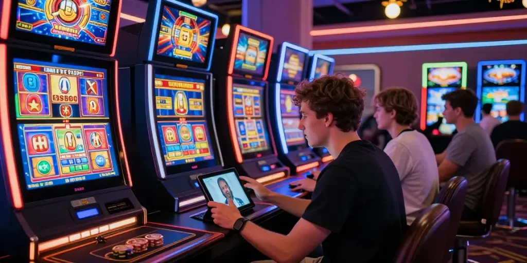 Gamblers enjoying games at non GamStop casinos UK highlighting a vibrant online casino atmosphere.