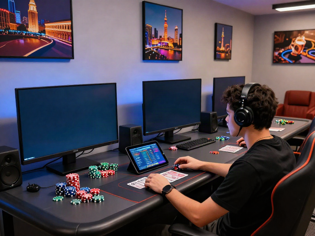 Engaging scene of non gamstop casinos uk with online gaming decor and vibrant accessories.