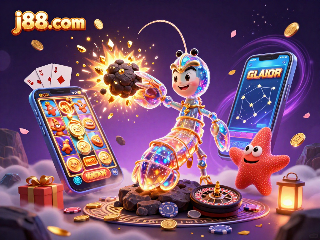 Engage in exciting gameplay at j88. com with a vibrant casino scene featuring slots, gold coins, and samurai-themed characters.