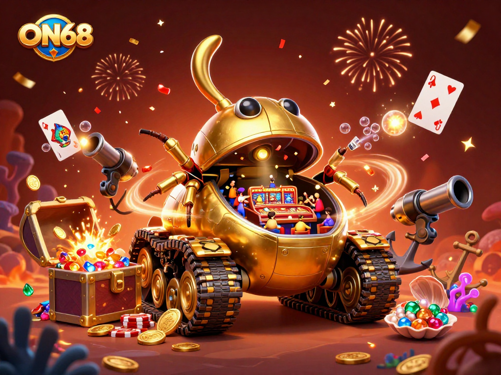 Experience thrilling gameplay with ON68 in this vibrant, action-packed casino scene