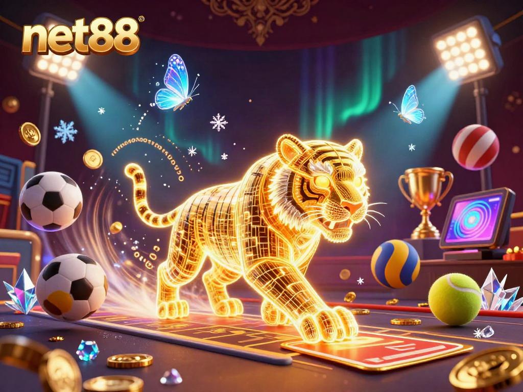 Engage in exhilarating online gaming at net88 with vibrant neon tiger and animated sports themes.