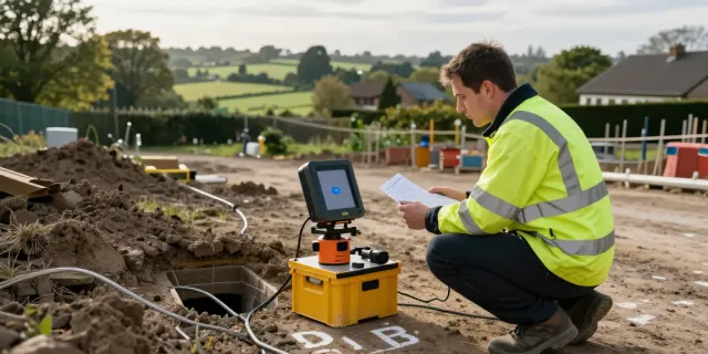 Utility Survey Surrey expert conducting a GPR survey at a construction site.