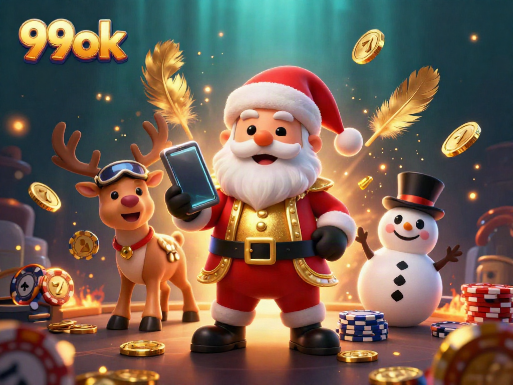 Experience the excitement of 99ok with Santa and friends in a vibrant casino scene.
