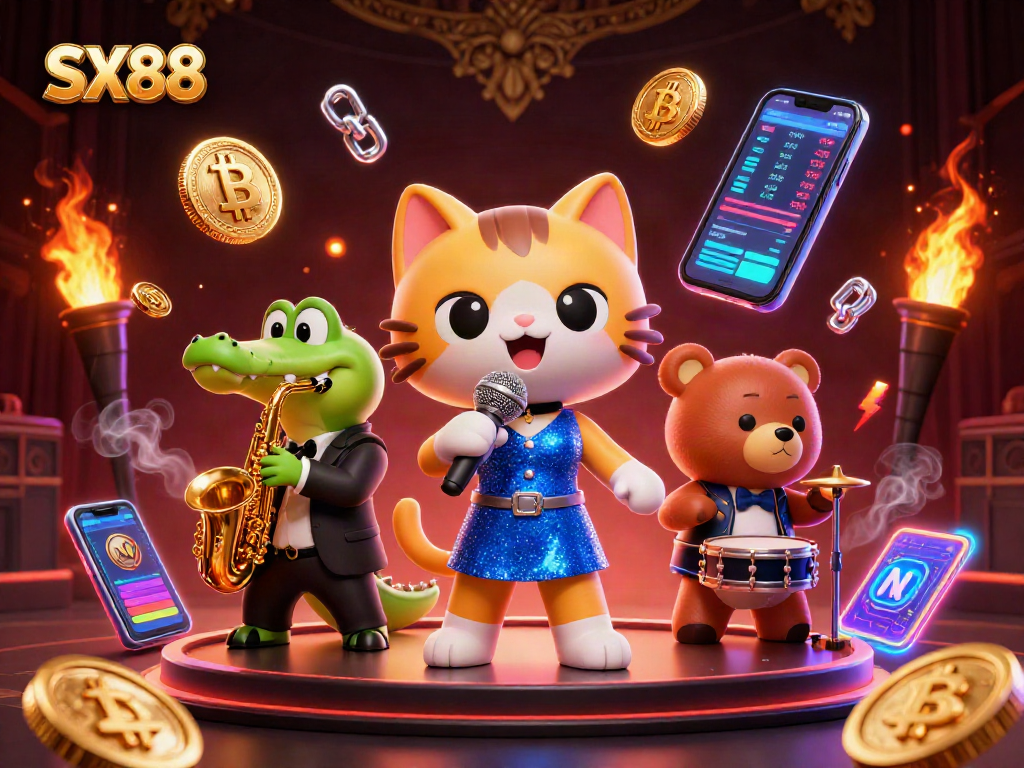 Experience the vibrant SX88 casino scene with colorful characters and captivating gaming elements.