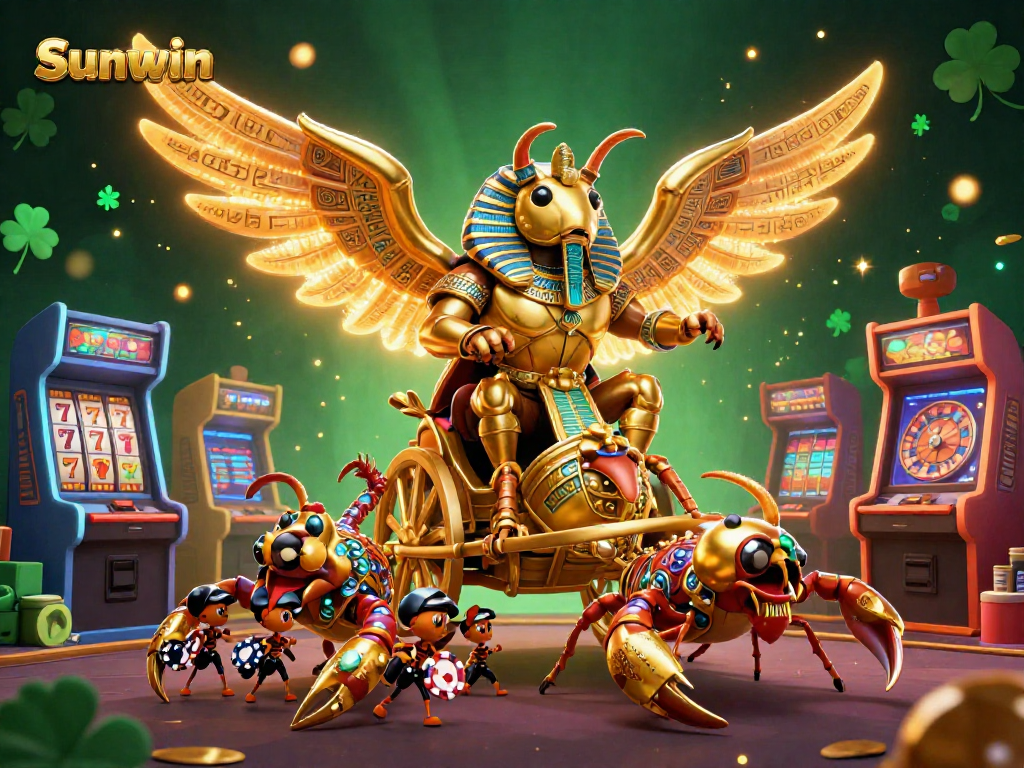 Engage in thrilling gaming at Sunwin with vibrant casino illustrations showcasing dynamic characters and classic gambling elements.
