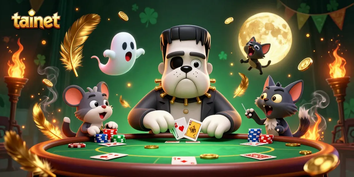 Gain thrilling casino-winning action with tainet's vibrant poker scene featuring animated characters.