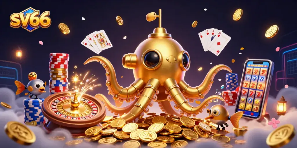 Experience sv66's thrilling casino adventure with a vibrant 3D underwater scene filled with gold and excitement.