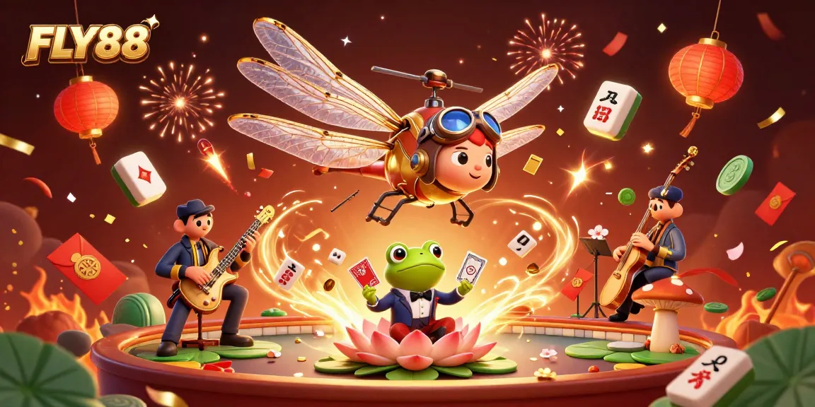 Experience the vibrant gaming atmosphere at FLY88, where a dragonfly pilot oversees a lively casino.