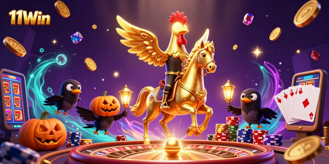 Experience thrilling gameplay with 11Win's vibrant 3D casino scene filled with golden coins and dynamic slots.