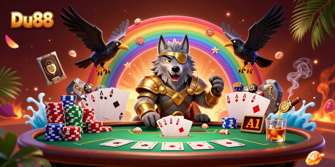 Experience thrilling gameplay with Du88 in a vibrant casino scene filled with poker elements.