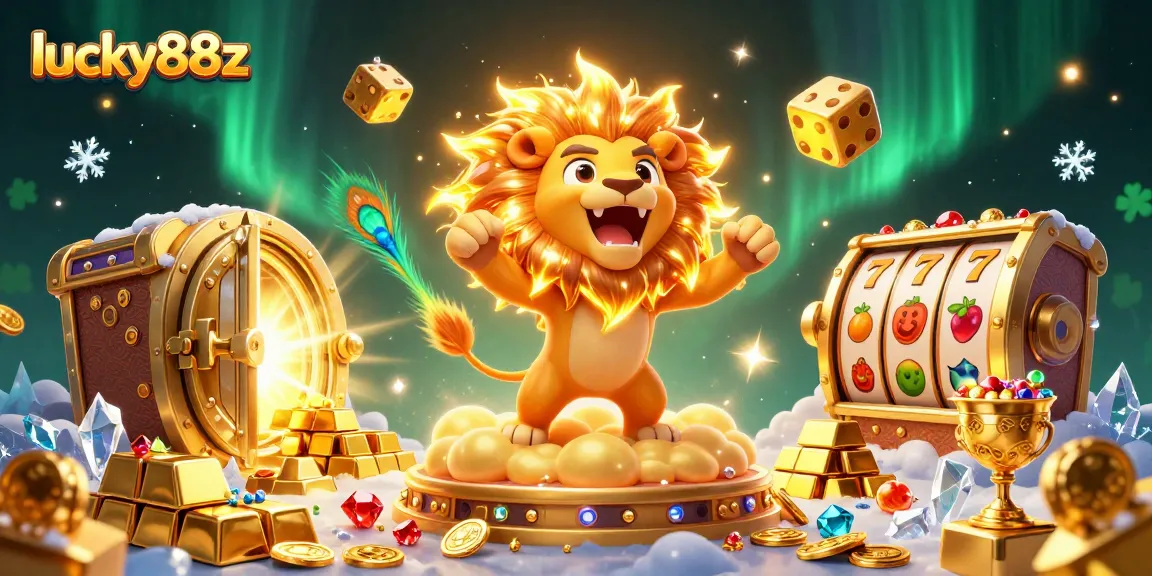 Immerse in the excitement of lucky88z with this vibrant casino-themed 3D scene featuring joyful characters and dazzling game elements.