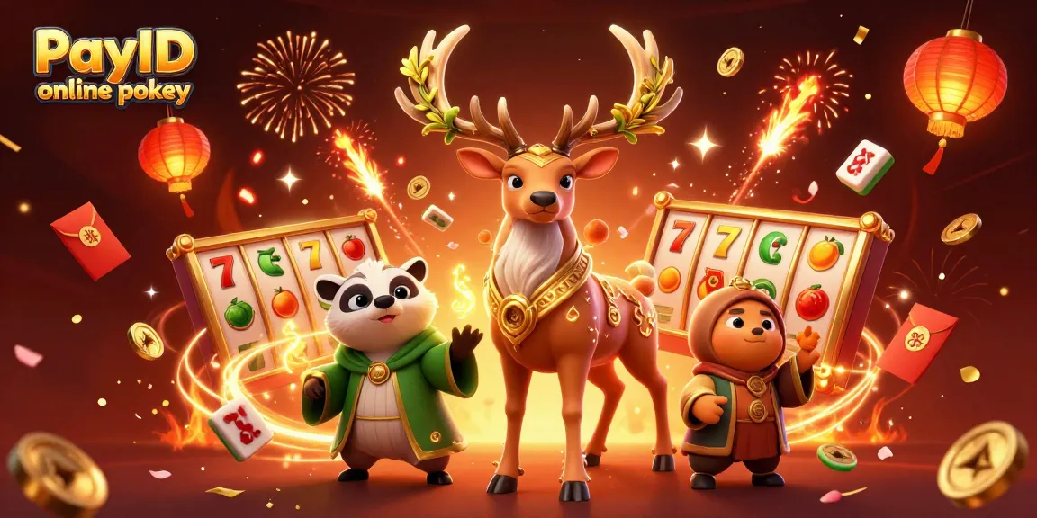 Spin to win on PayID online pokies with celebration elements and vibrant characters in a mythical scene.