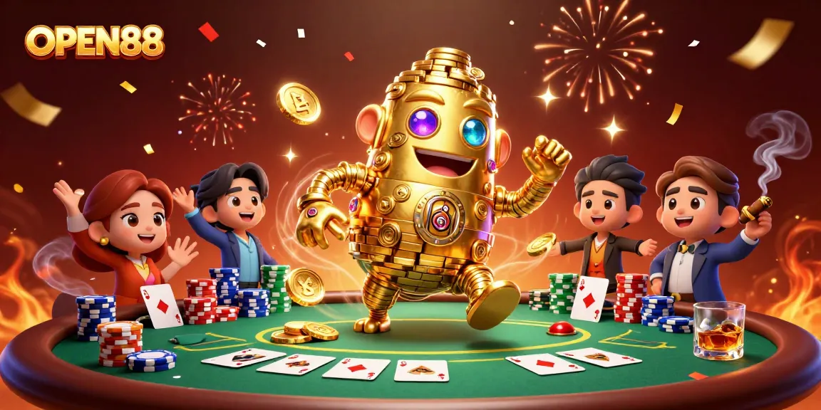 Experience the excitement at OPEN88 with an engaging 3D casino scene full of dynamic poker elements.