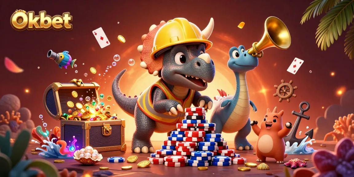 Oxbet showcases a vibrant scene with a triceratops and creatures celebrating casino wins amidst colorful gambling symbols.