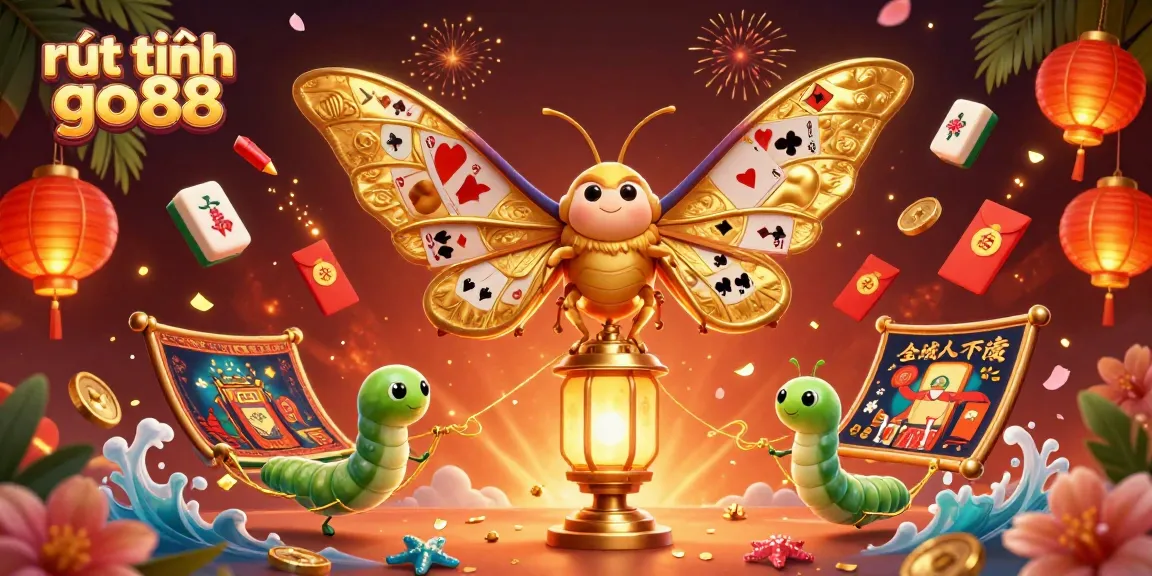 Experience rút tiền go88 with a vibrant 3D casino scene featuring a majestic atlas moth and golden casino elements.