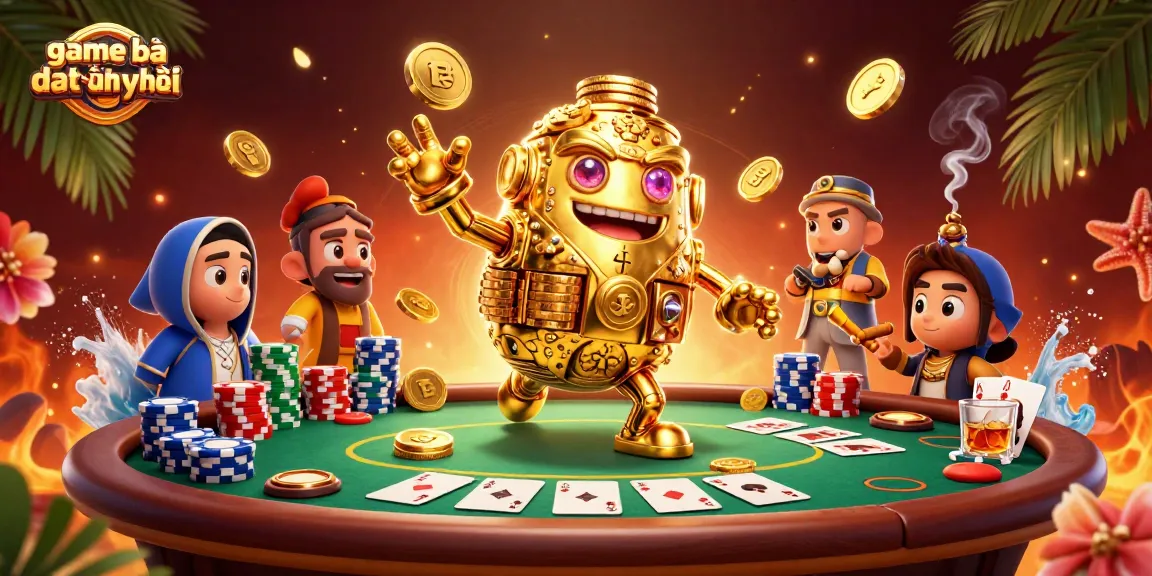 Play exciting games at game bài đổi thưởng uy tín, featuring a golden golem amidst vibrant casino elements.
