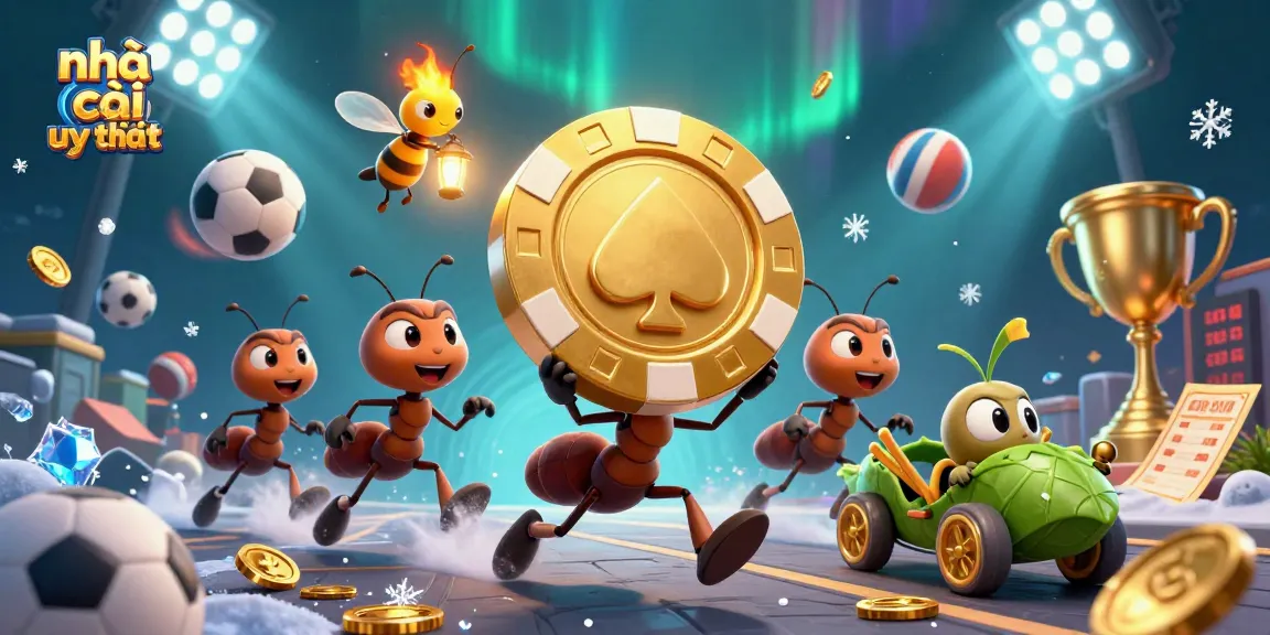 Engage with the vibrant world of nhà cái uy tín through an animated adventure featuring a heist team of ants in a casino-themed landscape.