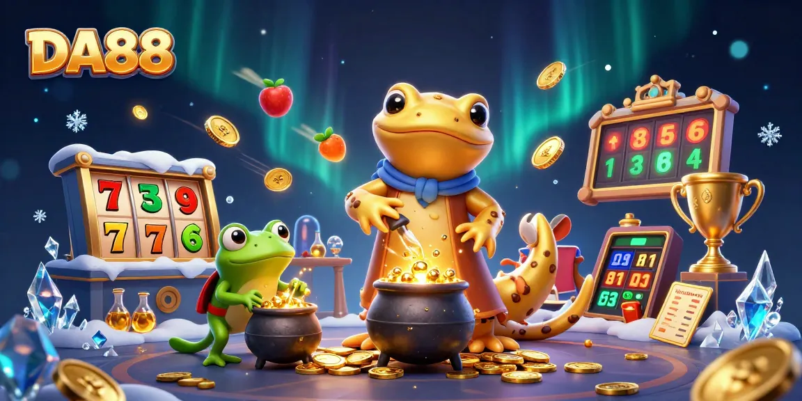 Experience DA88's thrilling world of gaming with animated golden elements and colorful casino flair.