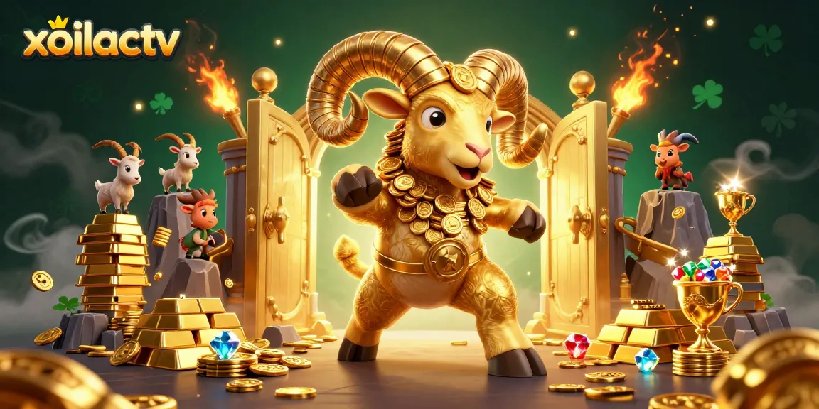 Experience thrilling action with xoilactv's golden ram charging at the treasure vault in a vibrant casino scene.