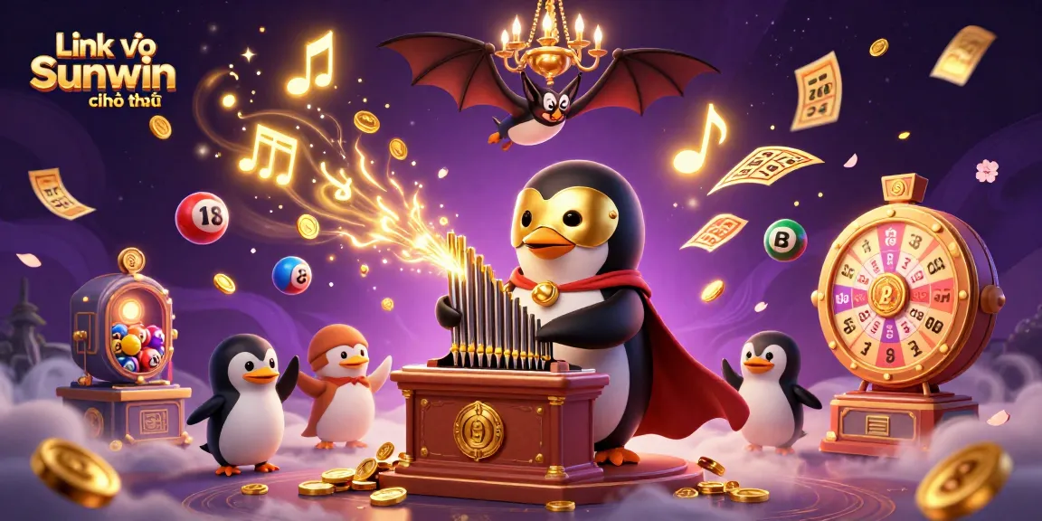Spin to win at Link vào Sunwin chính thức with colorful lottery elements and a whimsical scene!