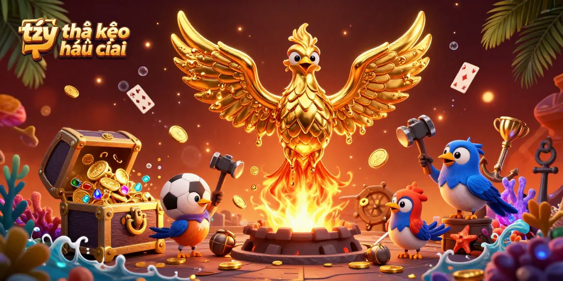Engage with tỷ lệ kèo nhà cái through a captivating scene featuring a golden phoenix and betting elements.