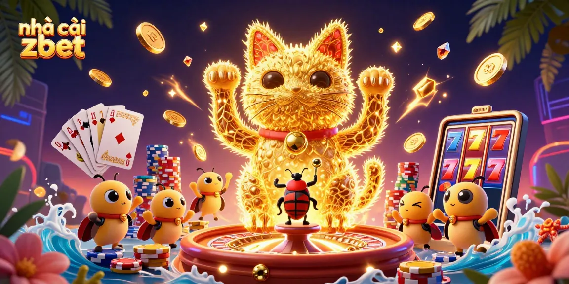 Experience excitement with nhà cái zbet's vibrant 3D casino illustration featuring lucky symbols.