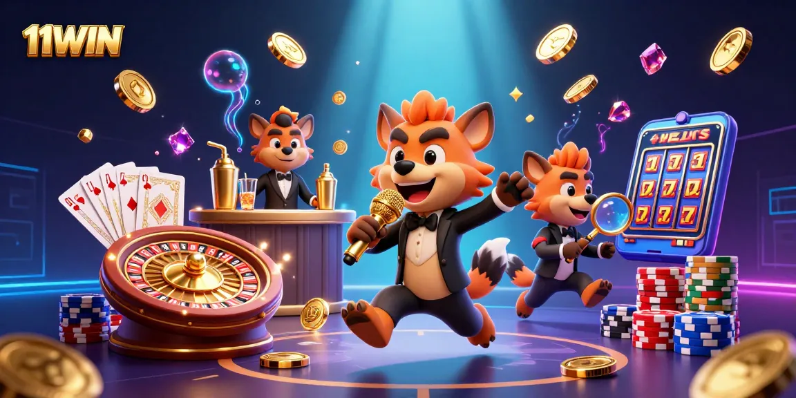 Experience the excitement of 11WIN casino with vibrant hyenas in a dynamic gambling scene.