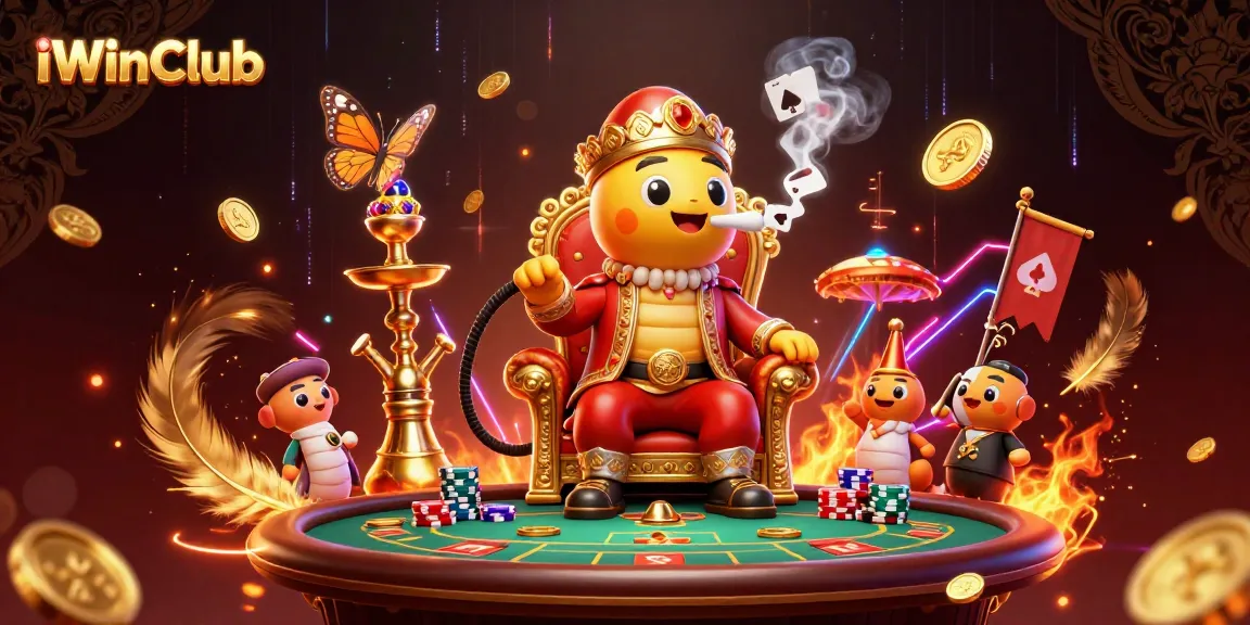 Experience exciting gaming at iWinClub with poker hand symbols and vibrant casino elements!