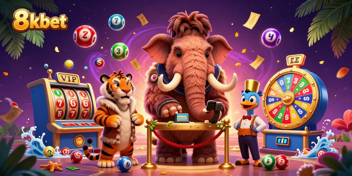 Join the excitement at 8xbet, where a woolly mammoth bouncer greets thrilling lottery game winners.